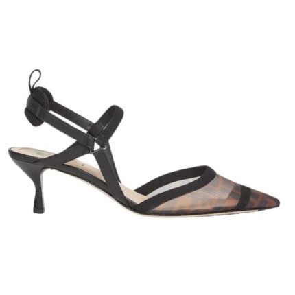FENDI COLIBRÌ LITE FF MESH MEDIUM HEELED SLINGBACKS