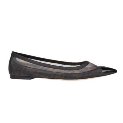 FENDI COLIBRÌ LEATHER AND FF MESH BALLET FLATS