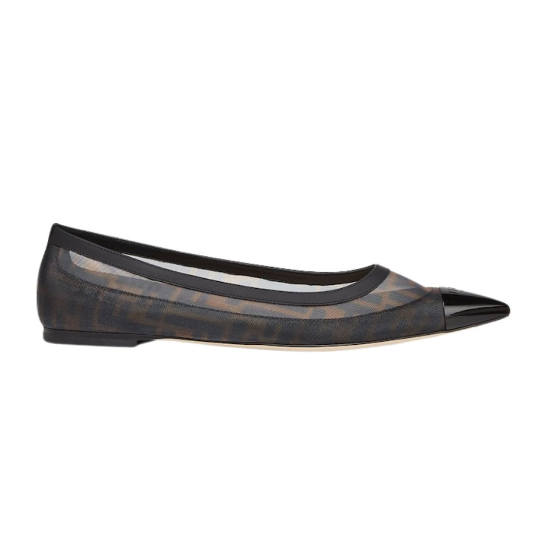1 FENDI COLIBRÌ LEATHER AND FF MESH BALLET FLATS
