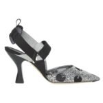 FENDI COLIBRÌ BLACK MESH AND RHINESTONE HIGH-HEELED SLINGBACKS
