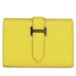 HERMÈS BEARN MINI WALLET LIME CHEVRE MYSORE PALLADIUM HARDWARE
