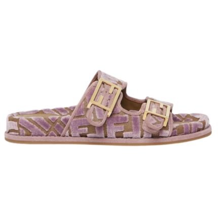 FENDI FEEL LIGHT BLUE FF JACQUARD VELVET SLIDES