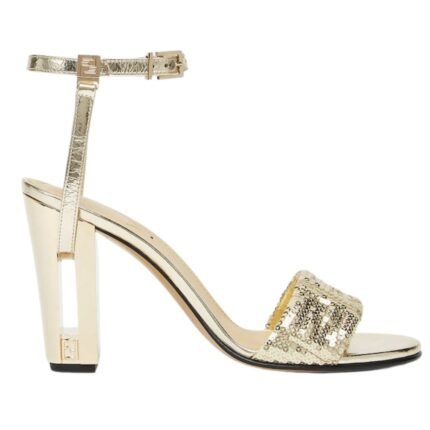 FENDI DELFINA METALLIC NAPPA LEATHER AND FF SEQUIN HIGH-HEELED SANDALS