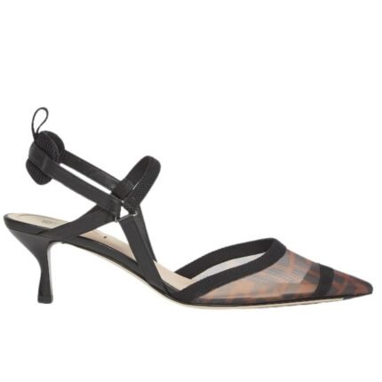 FENDI COLIBRÌ LITE FF MESH MEDIUM HEELED SLINGBACKS