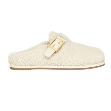 FENDI FEEL WHITE SHEEPSKIN SABOTS