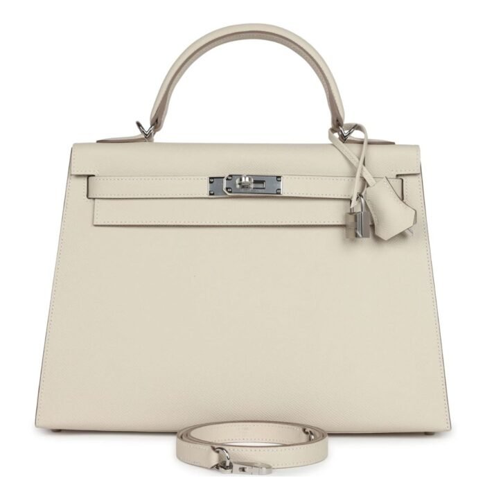 HERMÈS KELLY SELLIER 32 CRAIE EPSOM PALLADIUM HARDWARE