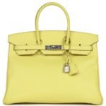 PRE-OWNED HERMÈS BIRKIN 35 SOUFRE EPSOM PALLADIUM HARDWARE