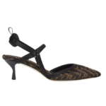 FENDI COLIBRÌ LITE MEDIUM-HEEL BLACK CHENILLE SLINGBACKS