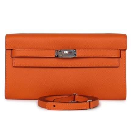 HERMÈS KELLY WALLET TO GO ORANGE EPSOM PALLADIUM HARDWARE