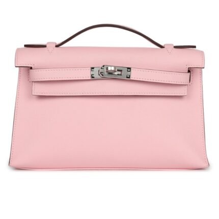 HERMÈS KELLY POCHETTE ROSE SAKURA SWIFT PALLADIUM HARDWARE