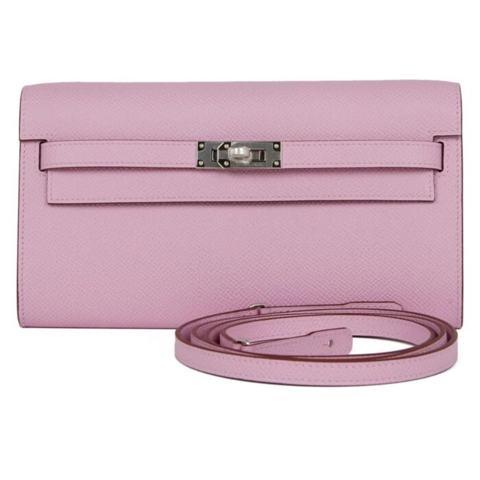 HERMÈS KELLY WALLET TO GO MAUVE SYLVESTRE EPSOM PALLADIUM HARDWARE