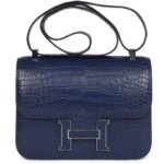HERMÈS CONSTANCE 1-24 BLEU SAPHIR MATTE ALLIGATOR MARQUETTE PALLADIUM HARDWARE