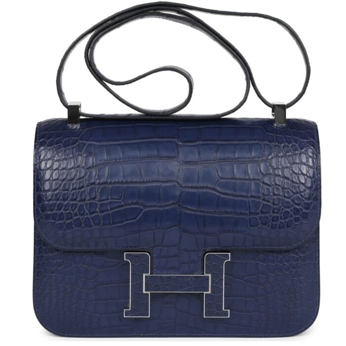 HERMÈS CONSTANCE 1-24 BLEU SAPHIR MATTE ALLIGATOR MARQUETTE PALLADIUM HARDWARE