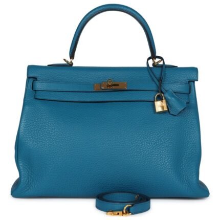 PRE-OWNED HERMÈS KELLY RETOURNE 35 COBALT CLEMENCE GOLD HARDWARE