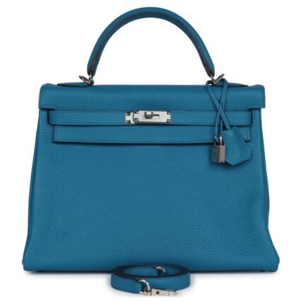 HERMÈS KELLY RETOURNE 32 COBALT CLEMENCE PALLADIUM HARDWARE