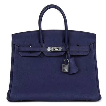PRE-OWNED HERMÈS BIRKIN 25 BLEU ENCRE TOGO PALLADIUM HARDWARE