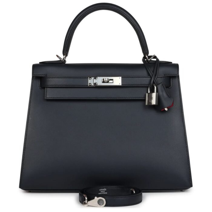 HERMÈS SPECIAL ORDER (HSS) KELLY SELLIER 28 BLEU OBSCUR VERSO SOMBRERO PALLADIUM HARDWARE