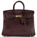PRE-OWNED HERMÈS BIRKIN 25 ROUGE SELLIER MATTE POROSUS CROCODILE GOLD HARDWARE