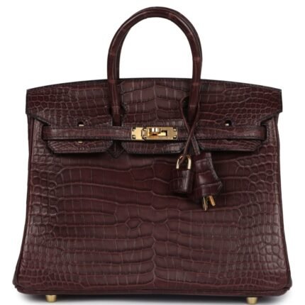 PRE-OWNED HERMÈS BIRKIN 25 ROUGE SELLIER MATTE POROSUS CROCODILE GOLD HARDWARE