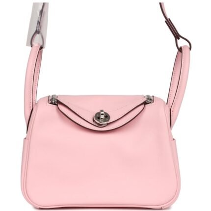 HERMÈS MINI LINDY ROSE SAKURA SWIFT PALLADIUM HARDWARE