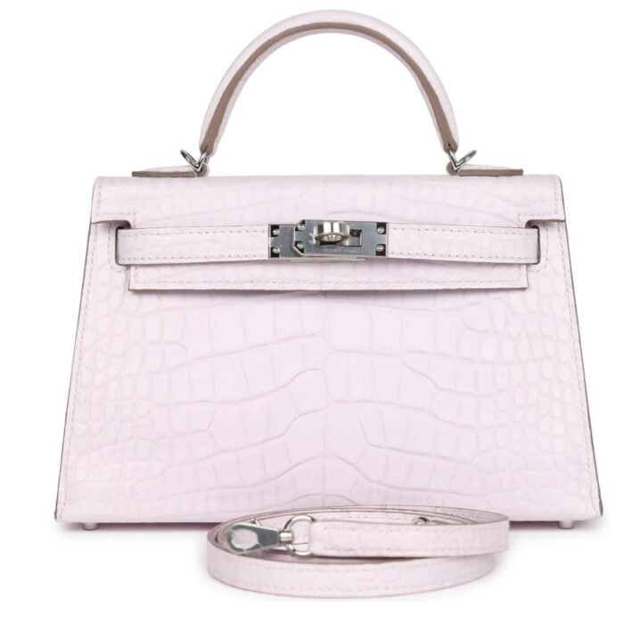 HERMÈS KELLY SELLIER 20 MAUVE PALE BOREAL SATIN ALLIGATOR PALLADIUM HARDWARE