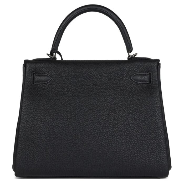 PRE-OWNED HERMÈS KELLY RETOURNE 28 BLACK TOGO PALLADIUM HARDWARE