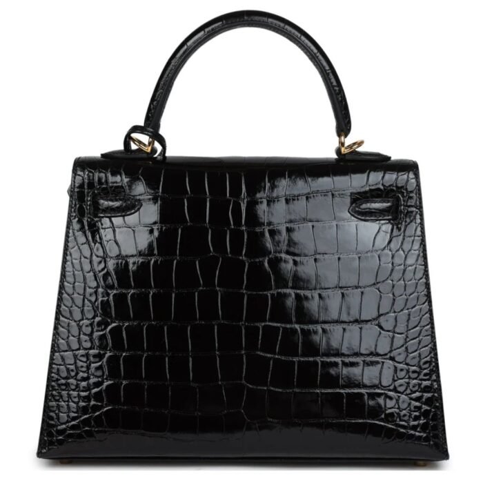 HERMÈS KELLY SELLIER 25 BLACK SHINY ALLIGATOR GOLD HARDWARE