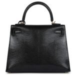 HERMÈS KELLY SELLIER 25 BLACK VARANUS NILOTICUS LIZARD GOLD HARDWARE