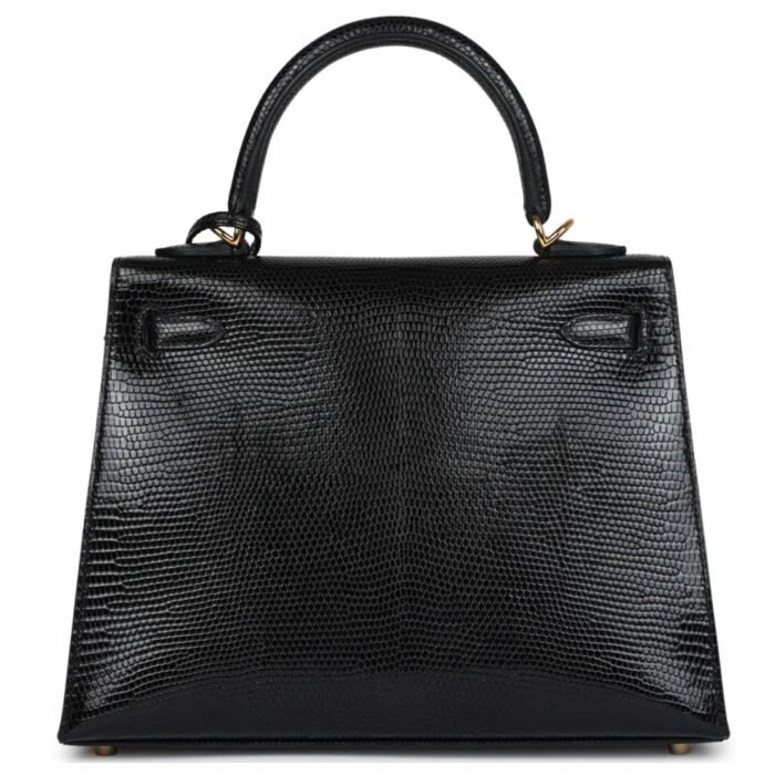 HERMÈS KELLY SELLIER 25 BLACK VARANUS NILOTICUS LIZARD GOLD HARDWARE