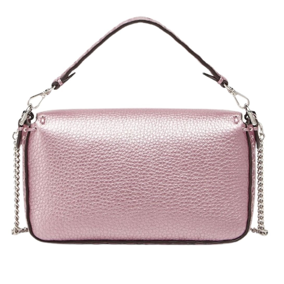 2 FENDI BAGUETTE MINI METALLIC PINK SELLERIA BAG WITH 309 HAND-SEWN TOPSTITCHES