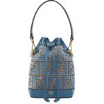 FENDI MON TRESOR LIGHT BLUE FF JACQUARD VELVET MINI BAG