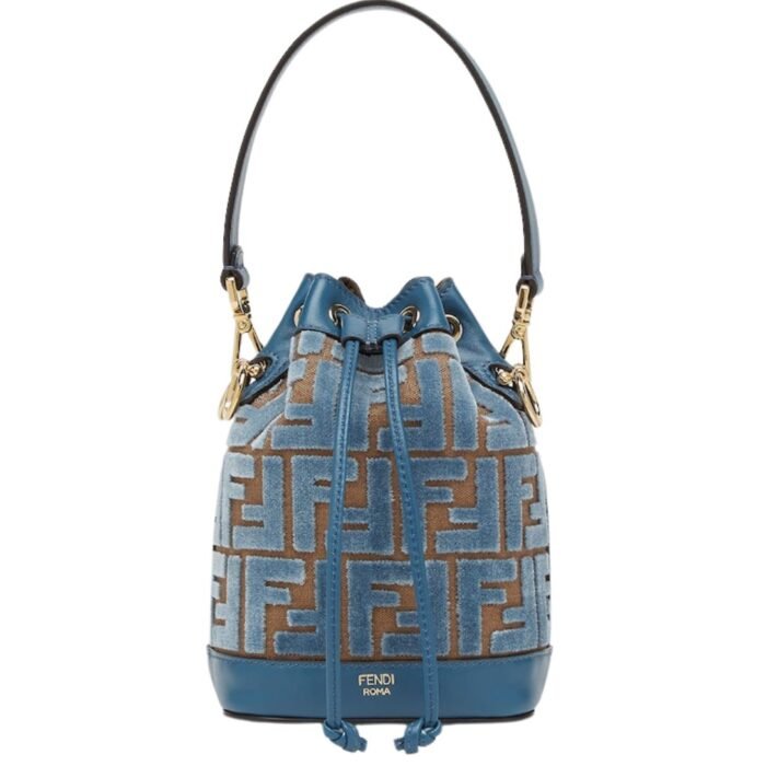FENDI MON TRESOR LIGHT BLUE FF JACQUARD VELVET MINI BAG