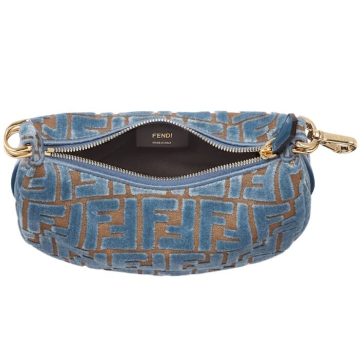 FENDI FENDIGRAPHY MINI LIGHT BLUE FF JACQUARD VELVET MINI BAG