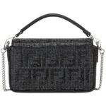 FENDI BAGUETTE MINI BLACK SUEDE BAG WITH FF IN CRYSTALS AND STUDS