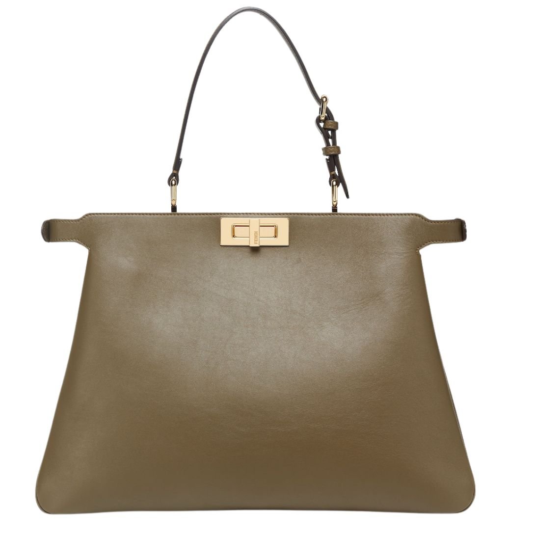 2 FENDI PEEKABOO SOFT LARGE GREEN LEATHER BAG