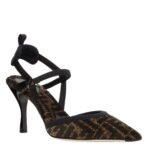 FENDI COLIBRÌ LITE HIGH-HEELED BLACK CHENILLE SLINGBACKS
