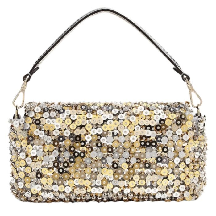 FENDI BAGUETTE HAND-EMBROIDERED BAG WITH SEQUINS AND 3D PEARLS