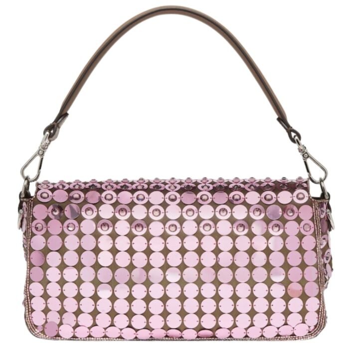 FENDI BAGUETTE BAG EMBROIDERED WITH PINK SEQUINS AND RHINESTONES