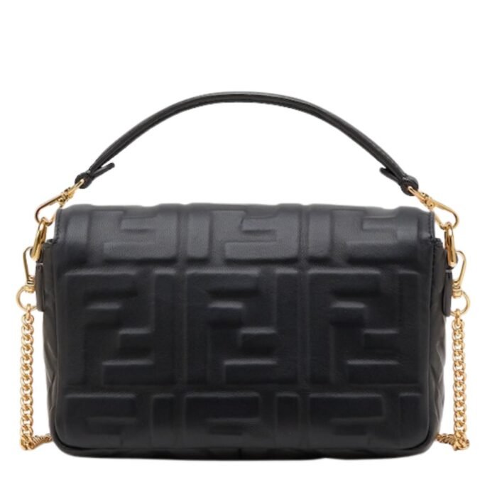 FENDI BAGUETTE MINI BLACK NAPPA LEATHER BAG WITH FF MOTIF