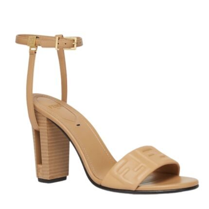 FENDI DELFINA FF NAPPA LEATHER HIGH HEELED SANDALS