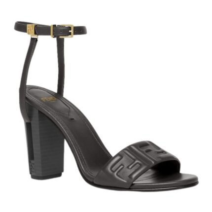 FENDI DELFINA FF NAPPA LEATHER HIGH HEELED SANDALS