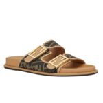 FENDI FEEL BROWN FF FABRIC SLIDES