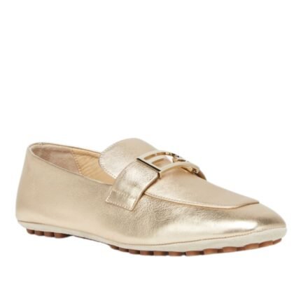 FENDI BAGUETTE METALLIC CHAMPAGNE-COLORED LEATHER LOAFERS