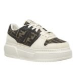 FENDI MATCH CANVAS AND WHITE SUEDE PLATFORM LOW-TOPS