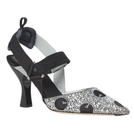 FENDI COLIBRÌ BLACK MESH AND RHINESTONE HIGH-HEELED SLINGBACKS