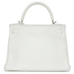 VINTAGE HERMÈS KELLY RETOURNE 28 WHITE CLEMENCE PALLADIUM HARDWARE