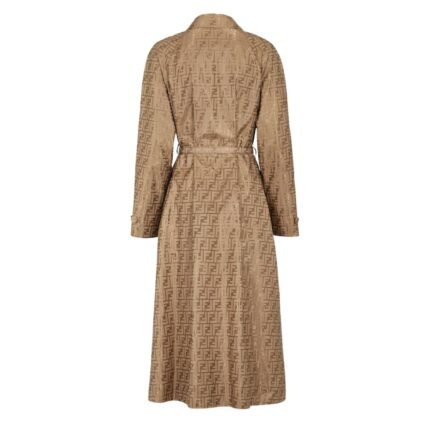 FENDI OVERCOAT BEIGE FF JACQUARD FABRIC TRENCH COAT