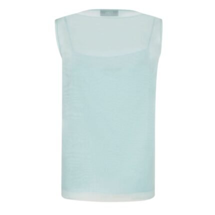 FENDI TOP LIGHT BLUE EMBROIDERED TULLE TOP