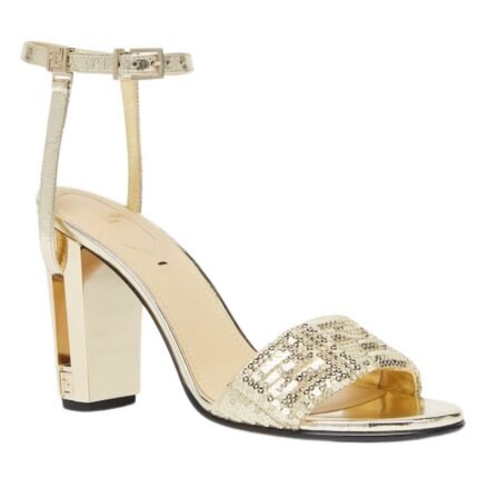 FENDI DELFINA METALLIC NAPPA LEATHER AND FF SEQUIN HIGH-HEELED SANDALS