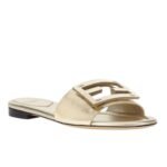 FENDI BAGUETTE MAUVE METALLIC LEATHER SLIDES